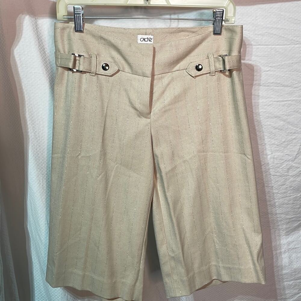 Cache 4 cream flat front Bermuda style short side entry pocket euc vintage